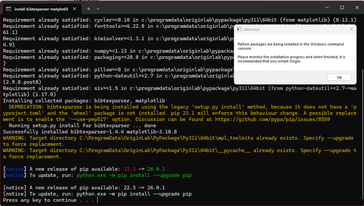 package installation window